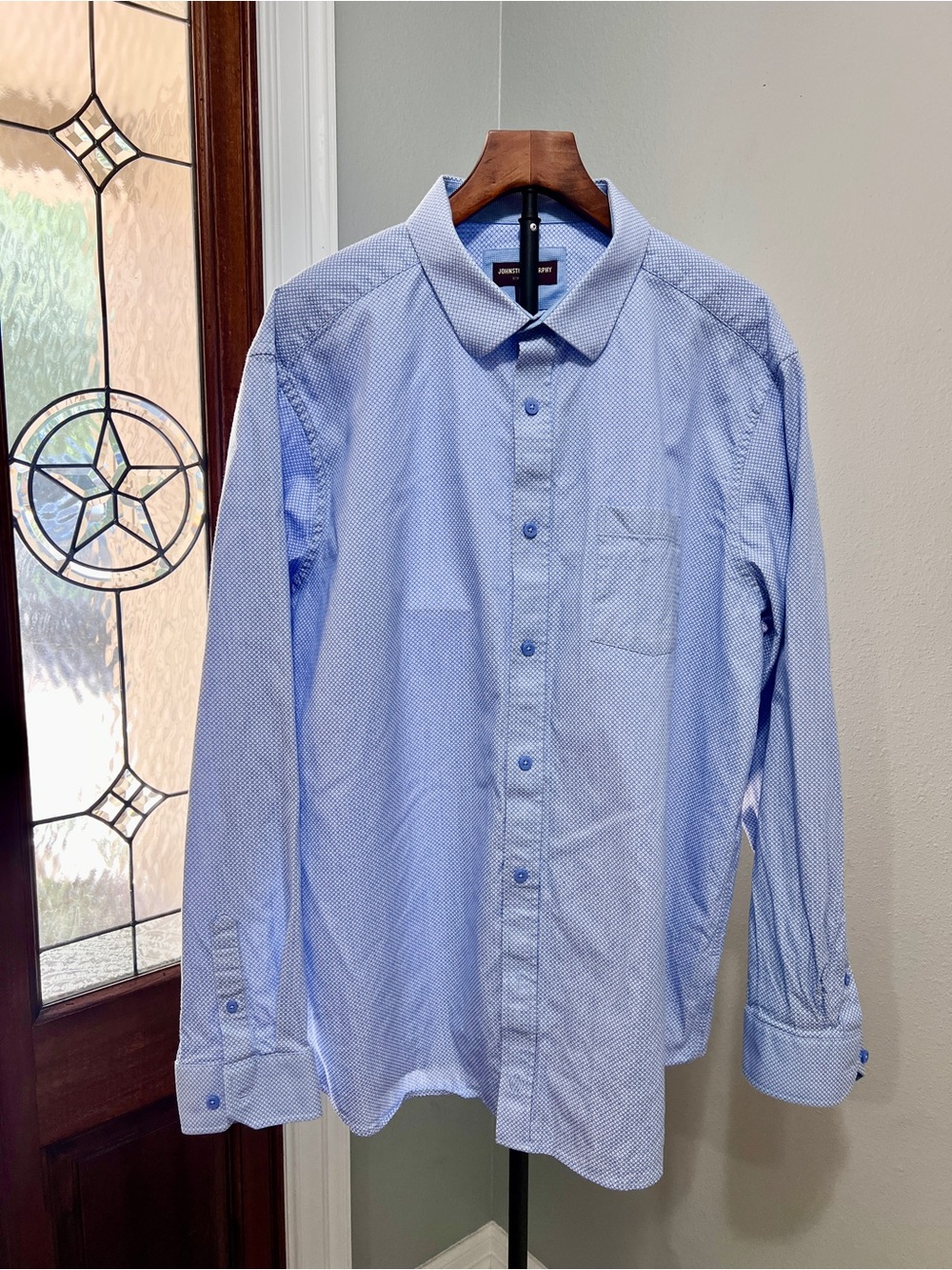 Johnston & Murphy Mens XXL Blue Micro Geometric Button Up Shirt 100% Cotton